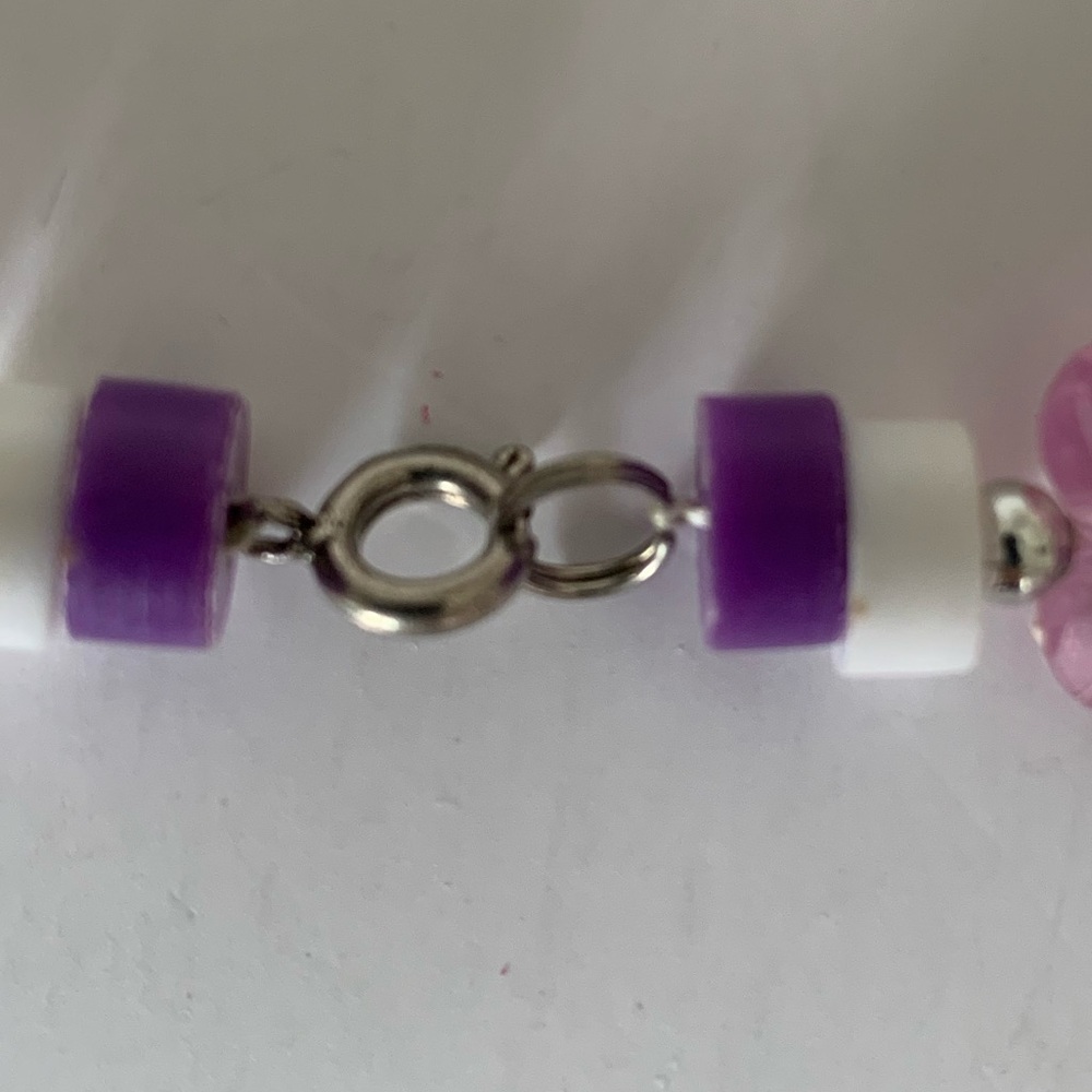 Girls Necklace & Bracelet Set Child’s Size Purple White Beaded Heart Jewelry - Picture 8 of 11